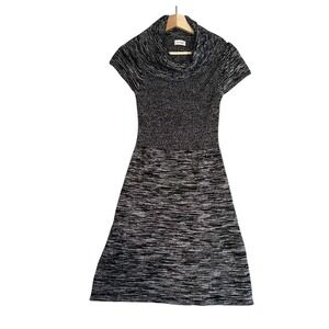 VTG Calvin Klein Dress Womens Sz S Black Gray Smocked Cowl Neck Holiday Winter